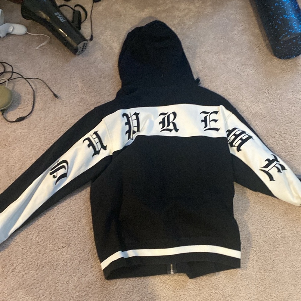 Supreme black and white zip up hoodie M